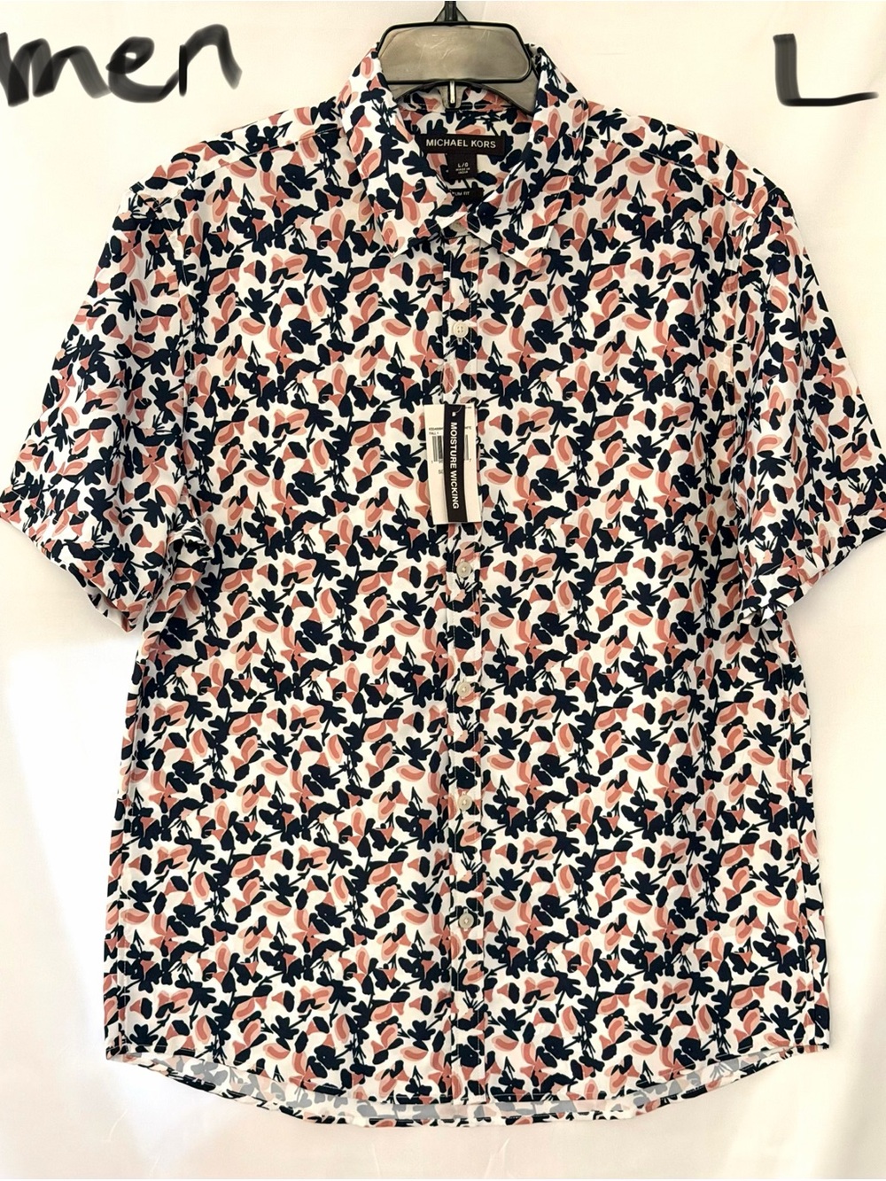 Michael Kors Menโs Short-Sleeve Floral Button-Down Shirt - Pink & Navy